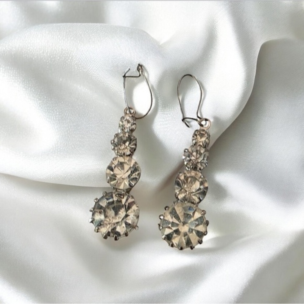Sparkling Clear Crystal Emerald Cut Gold Tone Drop Earrings